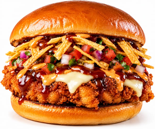 Spicy Honey BBQ Fried Chicken Burger "New".