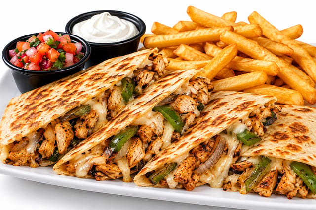 Chicken Quesadilla + fries.