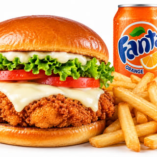 Fried Chicken Burger Fries & 12oz drink.