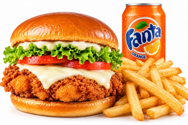 Fried Chicken Burger Fries & 12oz drink..