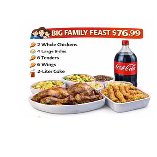 2 whole Chicken + 4 Sides,6 tenders,6 Wings & 2 Liter Soda ( 🍗🔥 )
