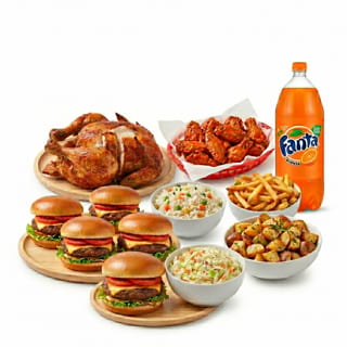 Class of 2026 Special Option #1 🍗🔥  🍗🔥   ( Whole Chicken+4 Sides, 5 Single beef Burgers,20 Buffalo wings & 2 Liter fanta)