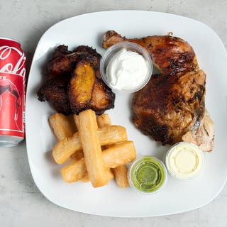 1/4 Chicken  Yuca & Plantains +12oz coke